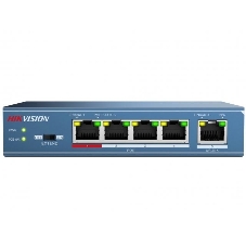 Коммутатор Hikvision DS-3E0105P-E(B) 4 RJ45 100M PoE с грозозащитой 6кВ, 2 порт с высоким приоритетом; 1 Uplink порт 100М Ethernet; бюджет PoE 60Вт; поддержка режима передачи до 250м,10Мб/с, CAT5e; таблица MAC а