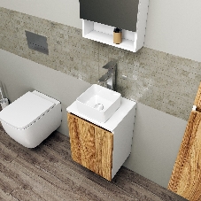Комплект для ванной, 4 предмета (Тумба Bau Dream Blackwood 40, раковина BAU Mini 24х24, смеситель для раковины высокий Hotel Still, нержавеющая сталь, выпуск клик клак, белый)