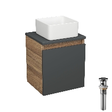 Тумба Bau Dream Blackwood 35 с ящиком, графит, раковина BAU Mini 24х24, выпуск клик клак, черный