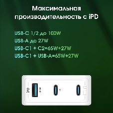 Сетевое зарядное устройство Digma Pro DPW10C 100W 5A (PD+QC) 2хUSB-C/USB-A универсальное белый (DPW1С0G012WH)