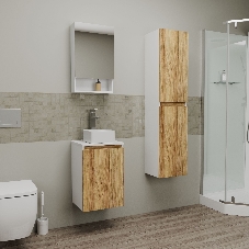 Комплект для ванной, 4 предмета (Тумба Bau Dream Blackwood 40, раковина BAU Mini 24х24, смеситель для раковины высокий Hotel Still, нержавеющая сталь, выпуск клик клак, белый)