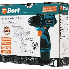 Дрель-шуруповерт Bort BAB-12x2Li-F, 12 В, 1,5 Ач, 36 Нм, щеточный