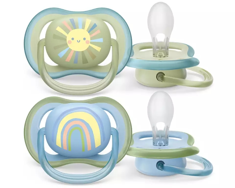 Пустышка Philips ultra air, солнышко/радуга, для мальчиков, 0-6 мес., 2 шт.