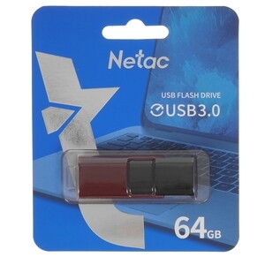 Флешка USB Netac U182 (NT03U182N-064G-32RE), 64Gb, USB 3.0, R/W 70/30, красный/черный
