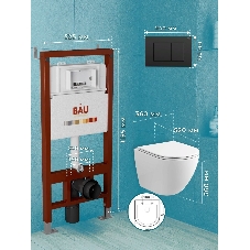 Комплект BAU 6 в 1: инсталляция BAU PRO, унитаз подвесной торнадо Bau Dream Hurricane-2, сиденье дюропласт микролифт, клавиша BAU Stil, черный матовый