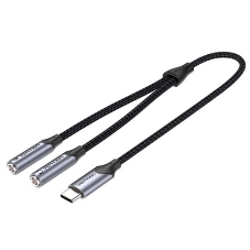 Переходник-разветвитель Vention гибкий USB-C M/Jack 3.5 мм F x 2 (Аудио+Микрофон) - 0.3 м