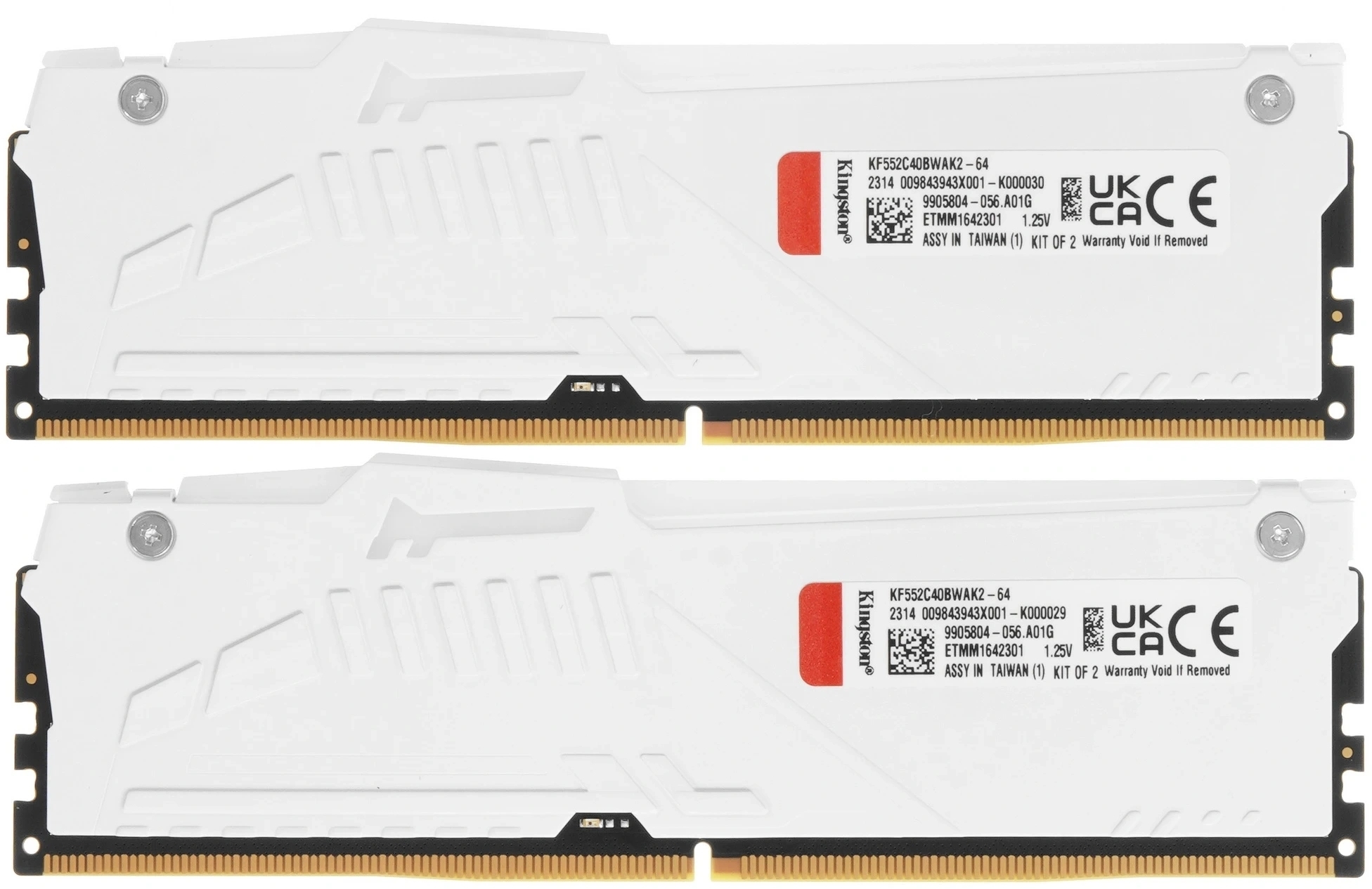 Оперативная память Kingston Fury Beast, DDR5, 64Gb (2x32 GB), 5200 MHz, CL40, DIMM, с радиатором, RGB, белый
