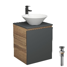 Тумба Bau Dream Blackwood 50 графит, раковина BAU Dream D43, смеситель для раковины высокий Hotel Black, черный, выпуск клик клак, черный