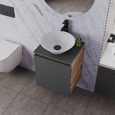 Тумба Bau Dream Blackwood 50 графит, раковина BAU Dream D43, смеситель для раковины высокий Hotel Black, черный, выпуск клик клак, черный