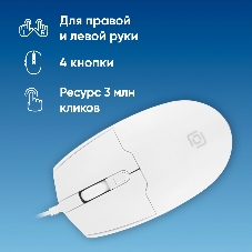 Мышь проводная Oklick 147M белый, 2000 dpi, USB, кнопки - 4