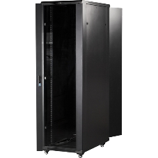 Шкаф коммутационный Lanmaster (TWT-CBB-42U-6X10-G1) напольный 42U 600x1000 мм пер. дв. стекл задн. дв. спл. стал. лист 2-хст. 2 бок. пан. 800 кг черный IP20