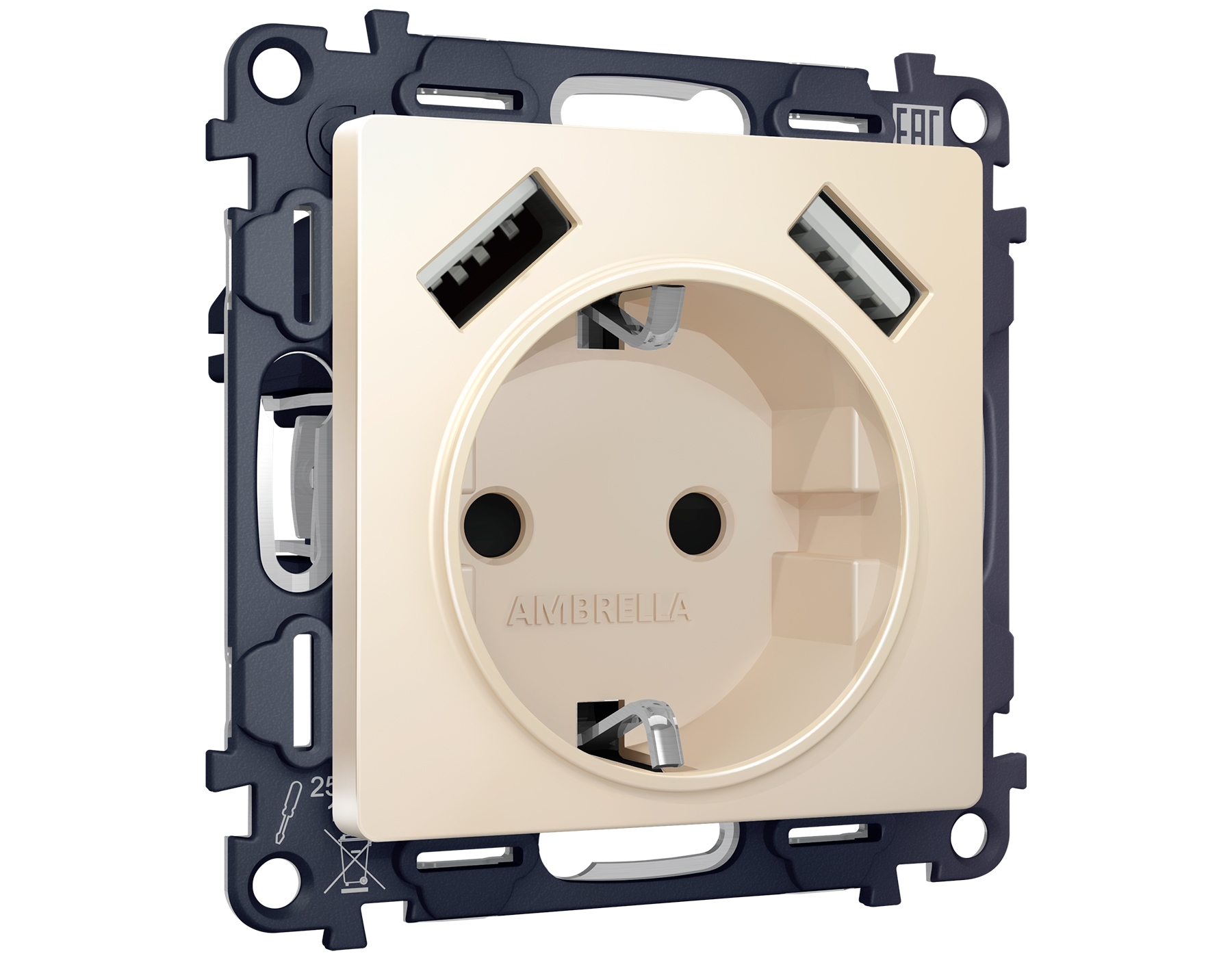 Комплект механизма электрической розетки ALFA Бежевый матовый 2USB A+A 18W (быстрая зарядка) с/з QUANT (AP3290, VM155) MA329010