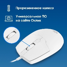 Мышь проводная Oklick 147M белый, 2000 dpi, USB, кнопки - 4