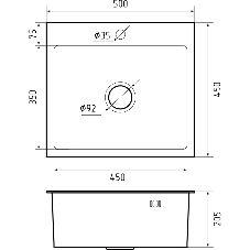 Кухонная мойка GranFest 5045 PVD graphite 1 чаша 450x350x205, монтаж: врезной, материал: нержавеющая сталь, графит