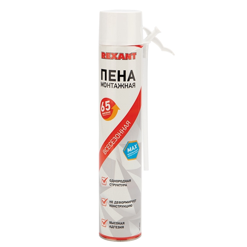 Пена монтажная всесезонная с трубочкой Rexant 65 л max