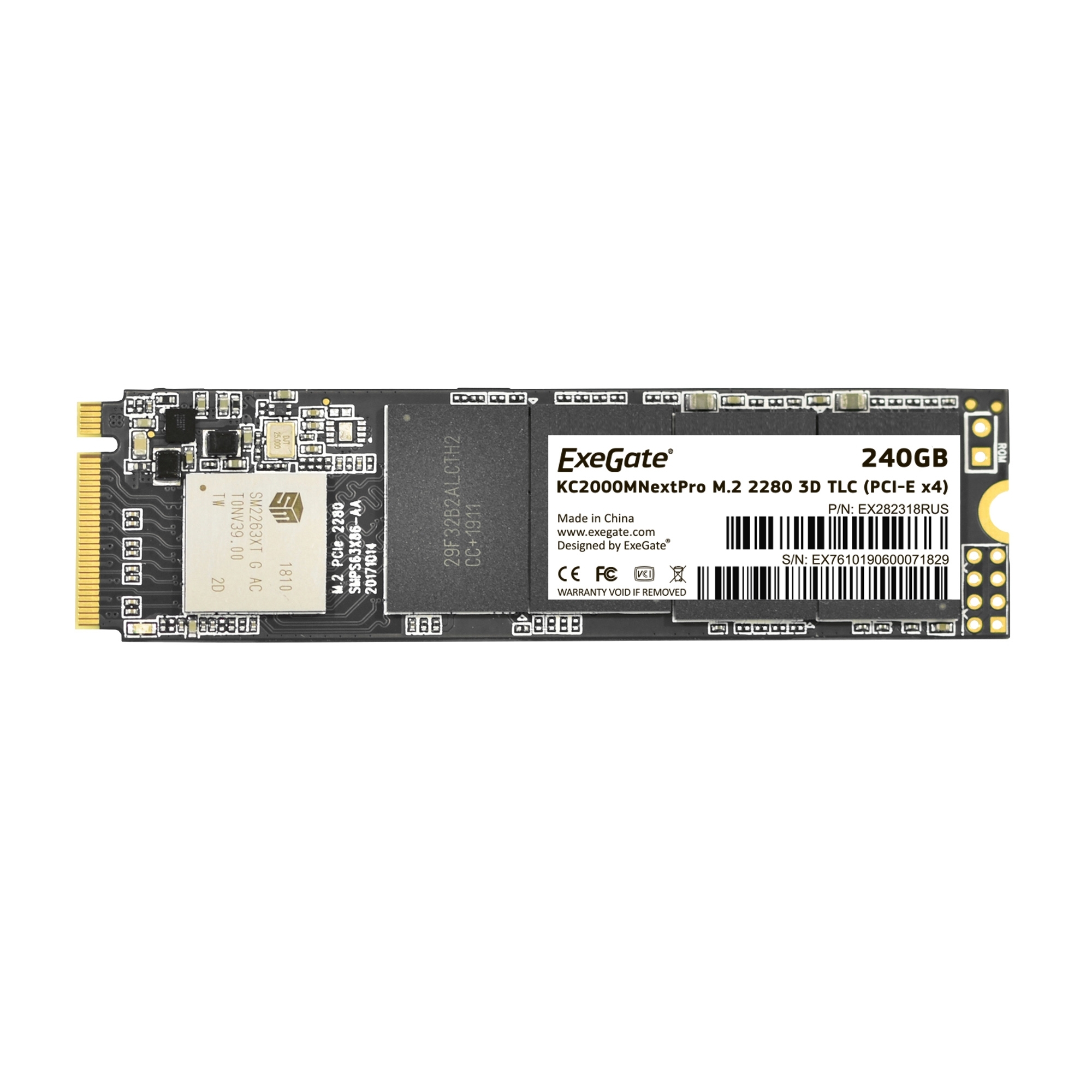 Накопитель SSD ExeGate NextPro KC2000TP240, 240Gb, M.2 2280, PCIe 3.0 x4, NVMe, R/W 1500/900