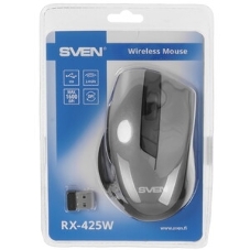 Мышь беспроводная SVEN RX-425W серый, 1600 dpi, радиоканал, USB, кнопки - 6
