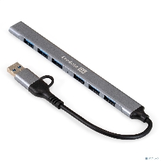 USB-концентратор 7-в-1 ExeGate DUB-761C3 (кабель-адаптер USB Type-A + Type-C --> 6xUSB2.0, 1xUSB3.0, Plug&Play, серебристый)