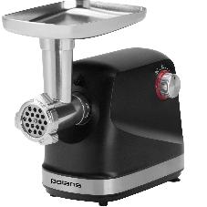 Мясорубка электрическая Polaris PMG 2582 черный, 2500 Вт, 2.7 кг/мин, реверс, защита от перегрузки, металлический лоток, насадки - 5