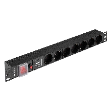 Блок розеток с сетевым фильтром (Surge Protect), защитой от перегрузки и разъемом подключения C14 ExeGate ServerPro PDU-19H702 Al-7S-C14-SW-O-SPD1 (19