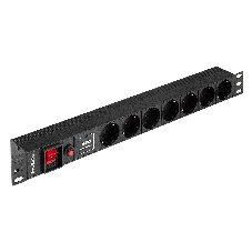 Блок розеток с сетевым фильтром (Surge Protect), защитой от перегрузки и разъемом подключения C14 ExeGate ServerPro PDU-19H702 Al-7S-C14-SW-O-SPD1 (19