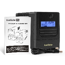Источник бесперебойного питания ExeGate Smart LB-650.LCD.AVR.2SH.USB (650VA/390W, LCD, AVR, 2*Schuko, USB, батарея 12V 7Ah, черный)