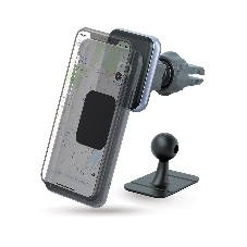 Автомобильный держатель для смартфонов Qumo MagFix, с креплением на решетку воздуховода и на панель (в комплекте), черный