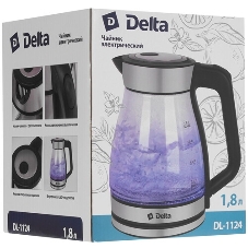 Чайник электрический DELTA DL-1124 корпус из жаропр. стекла, 1500Вт, 1,8л, черный (12)