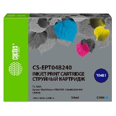 Картридж струйный Cactus CS-EPT04B240 голубой (54 мл) для Epson WorkForce Pro WF-C8190, WF-C8690