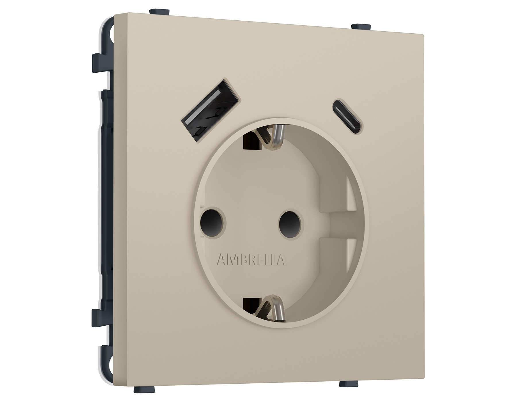 Комплект механизма электрической розетки SIGMA Кашемир 2USB A+C 20W (быст. зар.) с/з с/ш 16A-250V QUANT PRO (SP3500, PR160)
