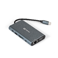 USB-концентратор ExeGate EX293985RUS DUB-31C/MAX (кабель-адаптер USB Type-C --> 3xUSB3.0 + Card Reader + PD 100W + HDMI 4K@30Hz + VGA + Audio + Lan RJ45 10/100/1000Mb, Plug&Play, серый)