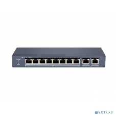 Коммутатор сетевой неуправляемый DS-S1008P - 8 RJ45 100M PoE, 2 порта с высоким приоритетом; 2 Uplink порта Gigabit