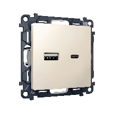 Комплект механизма розетки ALFA Бежевый матовый 2USB A+C 20W (быстрая зарядка) QUANT (AP3310, VM177) MA331010