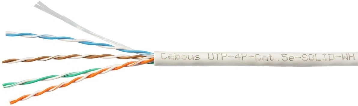 Кабель витая пара U/UTP 5e кат. 4 пары Cabeus UTP-4P-Cat.5e-SOLID-WH 24AWG(0.51 мм), медь, одножильный (solid), внутренний, PVC, нг(A)-LS, белый, уп/3