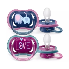 Пустышка Philips ultra air, слоники/LOVE, 18+ мес., 2 шт.