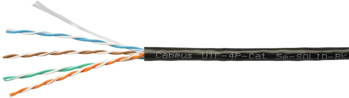 Кабель витая пара U/UTP 5e кат. 4 пары Cabeus UTP-4P-Cat.5e-SOLID-BK 24AWG (0.51 мм), медь, одножильный (solid), внутренний, PVC, нг(A)-LS, чёрный, уп/