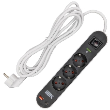 Фильтр сетевой СФ-03К 16А USB A+C 20Вт 3м 3х1,5мм2 черный