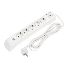 Сетевой фильтр 5 гнезд, 3м, 3х1,5мм², с автовыкл, 2 USB, белый Kranz