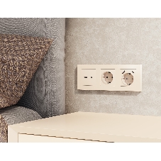 Комплект механизма розетки ALFA Бежевый матовый 2USB A+C 20W (быстрая зарядка) QUANT (AP3310, VM177) MA331010