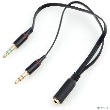 Кабель аудио Cablexpert CCAB-02-35F2M-0.2MB. 3.5 Jack 4pin(F)/2х 3.5 Jack(M) наушники и микрофон, черный, 0.2м, блистер