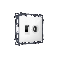 Комплект механизма розетки компьютерной + TV оконечной RJ-45 с автоматической защитной шторкой ALFA Белый глянец QUANT (AP1125, VM195) MA112510