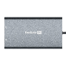 USB-концентратор ExeGate EX293985RUS DUB-31C/MAX (кабель-адаптер USB Type-C --> 3xUSB3.0 + Card Reader + PD 100W + HDMI 4K@30Hz + VGA + Audio + Lan RJ45 10/100/1000Mb, Plug&Play, серый)