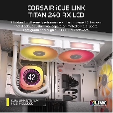 Система жидкостного охлаждения Water Cooling System Corsair iCUE LINK TITAN 240 RX LCD (240мм, белый, RGb/Fans: 2x120мм, 73.5CFM, 36dBA, 2100RPM/S: 1851, 1700, AM5, AM4)