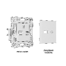 Комплект механизма розетки ALFA Бежевый матовый 2USB A+C 20W (быстрая зарядка) QUANT (AP3310, VM177) MA331010