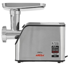 Мясорубка электрическая ARESA AR-2107 серебристый, 2500 Вт, 2.8 кг/мин, реверс, защита от перегрузки, насадки - 5
