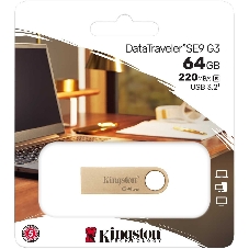 Флешка USB Kingston DataTraveler SE9 G3 (DTSE9G3/64Gb), 64Gb, USB 3.2 Gen 1, R/W 220/100, золотистый