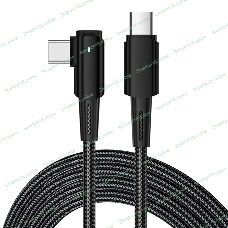 Кабель Rexant Type-C – Type-C, 5А, 100Вт, 1м, в черной нейлоновой оплетке, с угловым штекером и световой индикацией