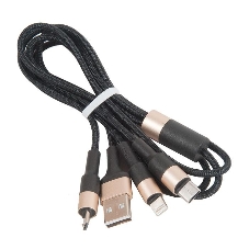 Кабель USB HOCO X26 Xpress 3 в 1 для Lightning, Micro USB, Type-C, 2.0A, длина 1.0м, черный с золотым