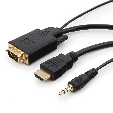 Кабель HDMI->VGA Cablexpert A-HDMI-VGA-03-6, 19M/15M + 3.5Jack, медь, позол.разъемы, 1.8м, черный, пакет