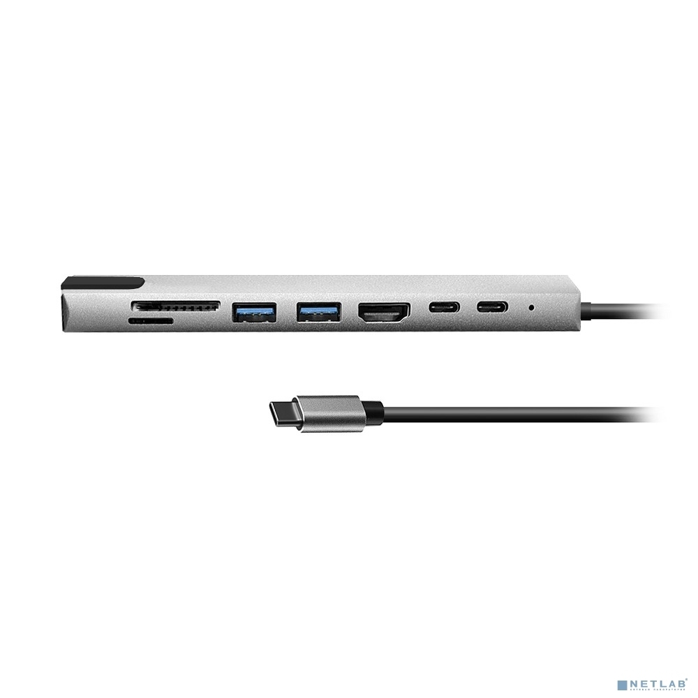 Мульти переходник Bion USB Type-C - 2*USB Type-C/2*USB-A 3.0/HDMI/SD/TF/RJ-45 100мб/с, 100W, длина кабеля 20см BXP-A-USBC-MULTI-01